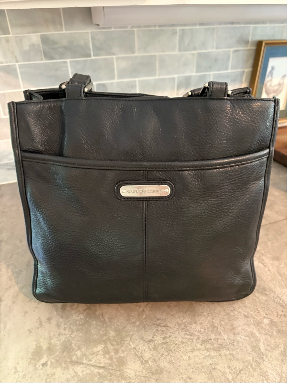 Liz Claiborne Black Leather Crossbody with Silver Accent